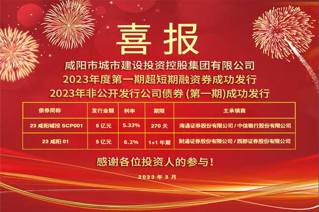 市城投集團(tuán)2023年度第一期超短期融資券 、2023年非公開發(fā)行公司債券（第一期）成功發(fā)行